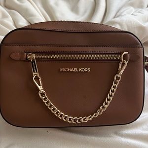 Michael Kors Jet Set Large Saffiano Brown Leather Crossbody Bag